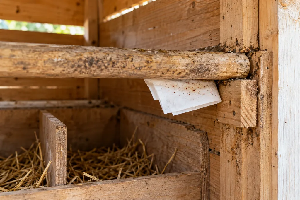 Mouchoir blanc placé sous un perchoir pour inspecter les recoins du poulailler