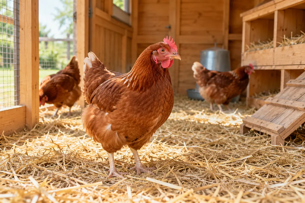 Poules dans un poulailler propre lors de la vérification des pattes du groupe